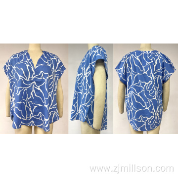 Cap-sleeved Printing Shirt With V-neck